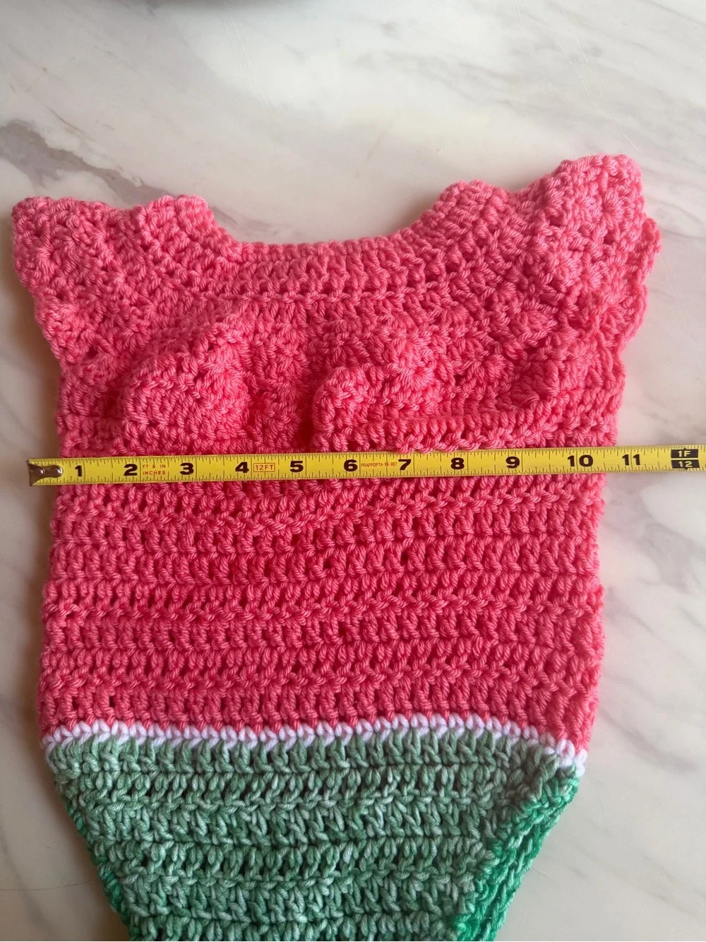 Handmade Crochet Baby Watermelon Romper Pink Green One Piece 6-9 Months